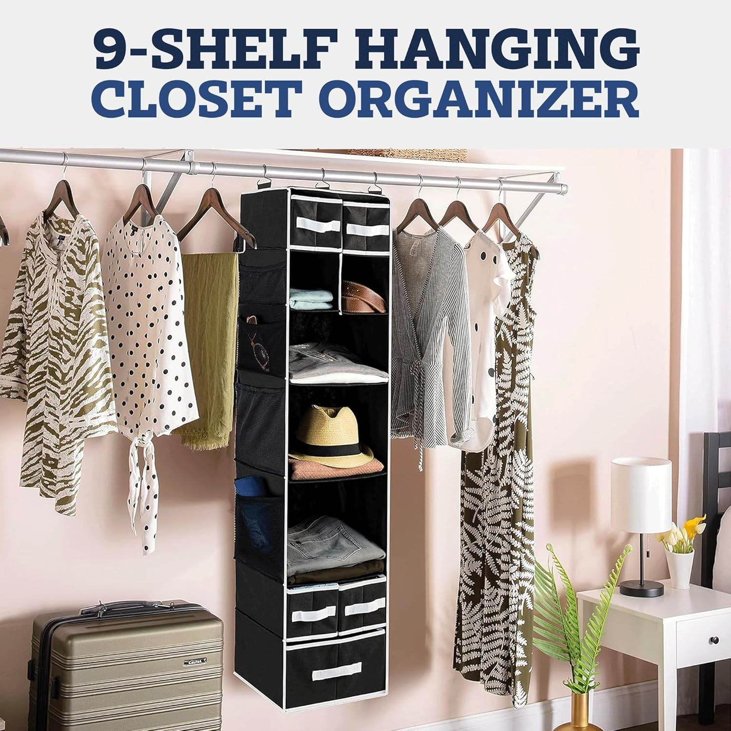 9 Shelf Hanging Closet Organizer With 5 Drawer Organizers - 9XShoppy