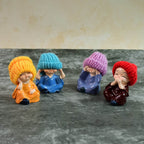 Decorative Resin Monk Buddha Showpiece Set Of 4 With Traditional Straw Hats - 9XShoppy