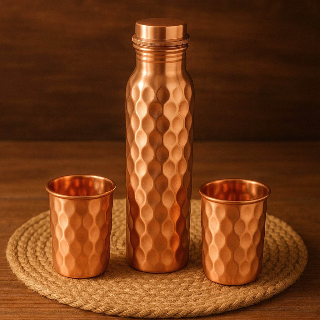 Copper Water Bottle 2 Glasses With Gift Box (3 Pcs Set) - 9XShoppy