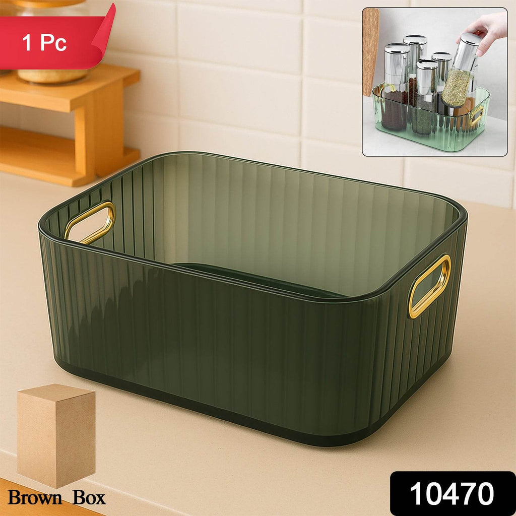 Premium Ribbed Transparent Storage Basket With Gold Handle Multipurpose Kitchen Amp Home Organizer Box - 9XShoppy