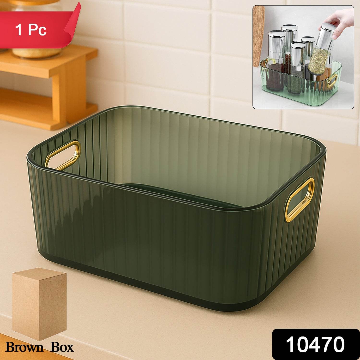 Premium Ribbed Transparent Storage Basket With Gold Handle Multipurpose Kitchen Amp Home Organizer Box - 9XShoppy