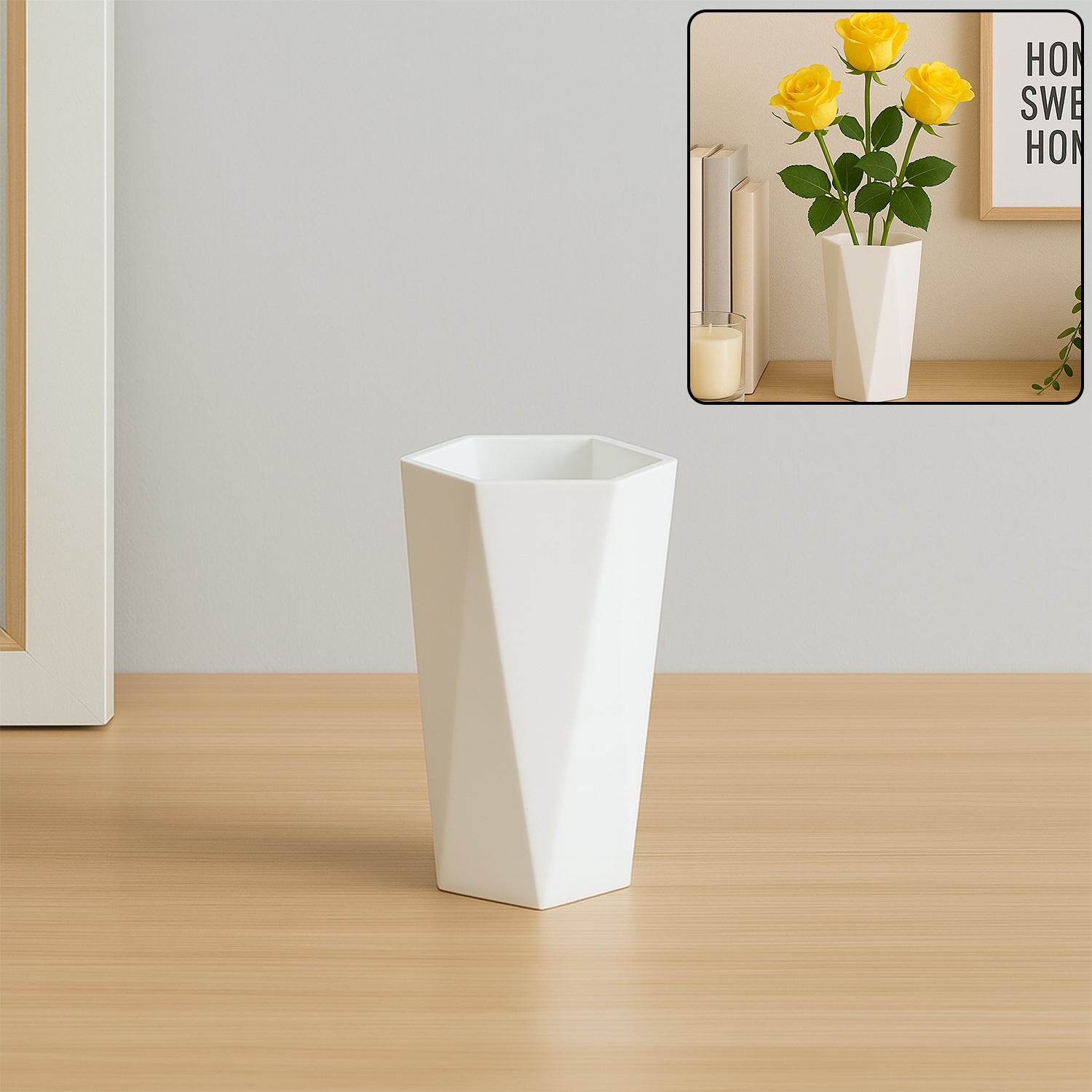 Modern Geometric Hexagon Plastic Flower Vase (1 Pc) - 9XShoppy
