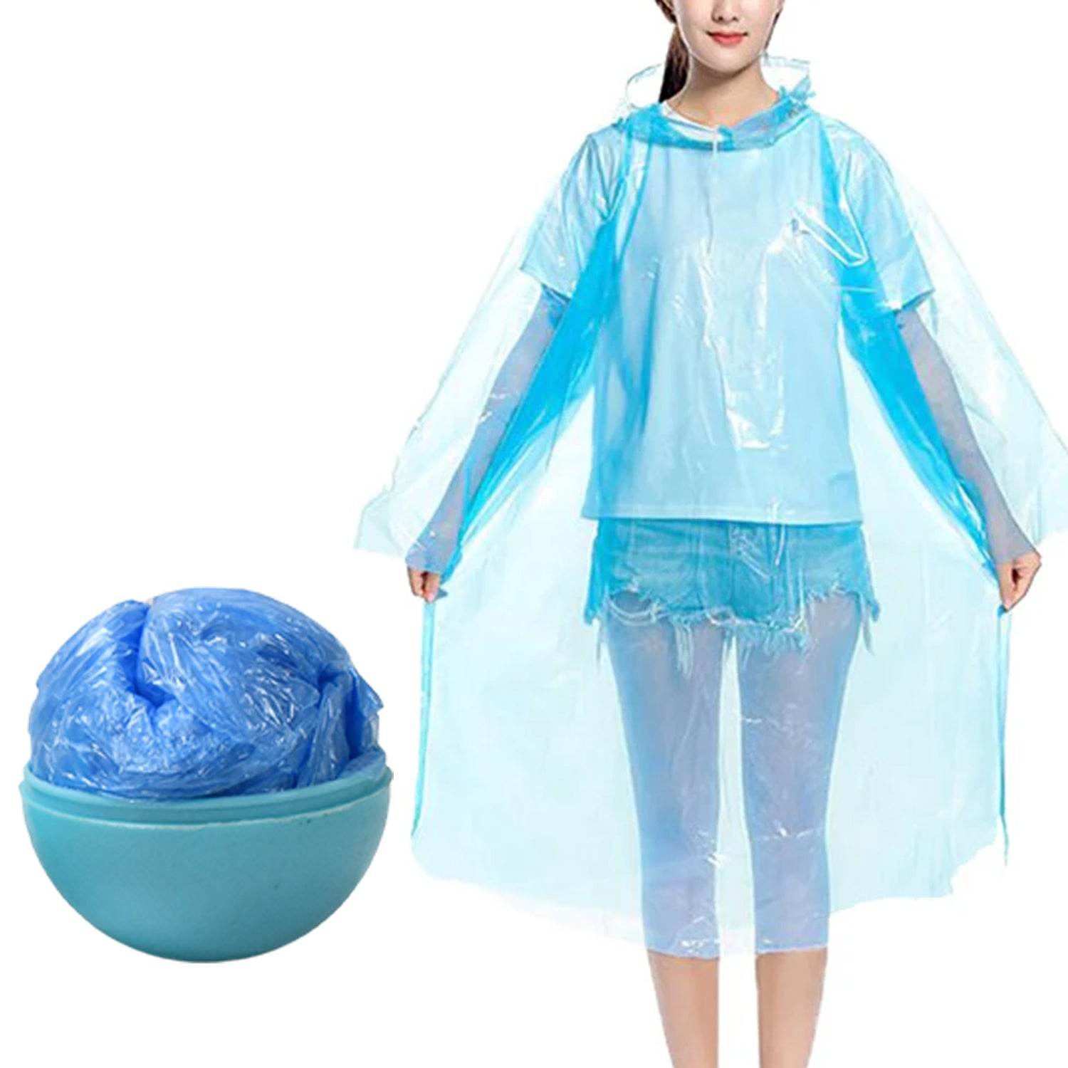 Disposable Raincoat For Kids With Hood And Attachable Round Case Clear Plastic Raincoats For Emergency Girls Boys Disposable Emergency Ball Raincoat For Traveling And Outdoor Activities (1 Pc Multicolor) - 9XShoppy
