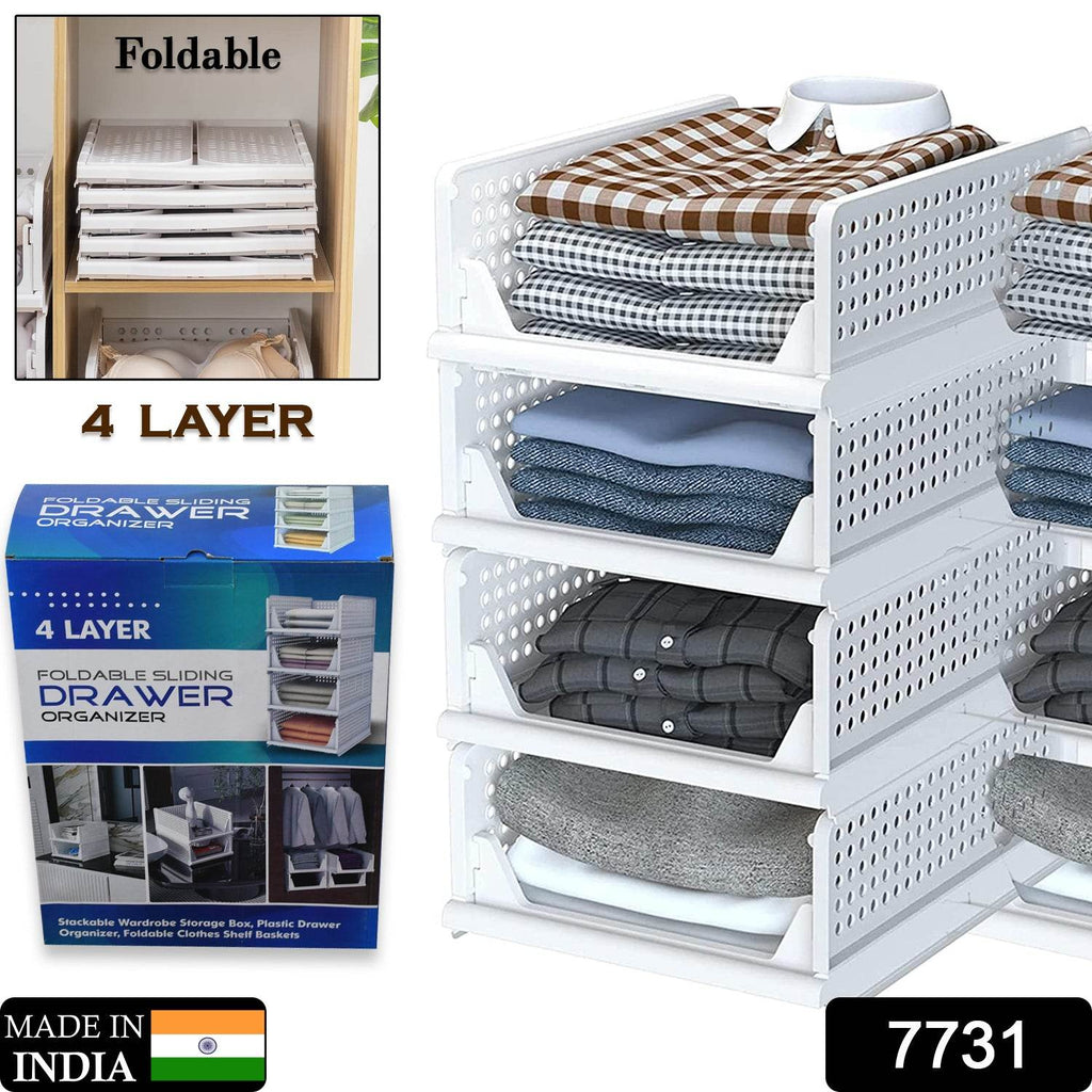 7731 Clothes Organizer 4 Layer Drawer For Wardrobe Cupboard Organizer For Clothes Foldable And Stackable Closet Organizer Drawer Organizer For Clothes Multi Purpose Plastic Drawer - 9XShoppy