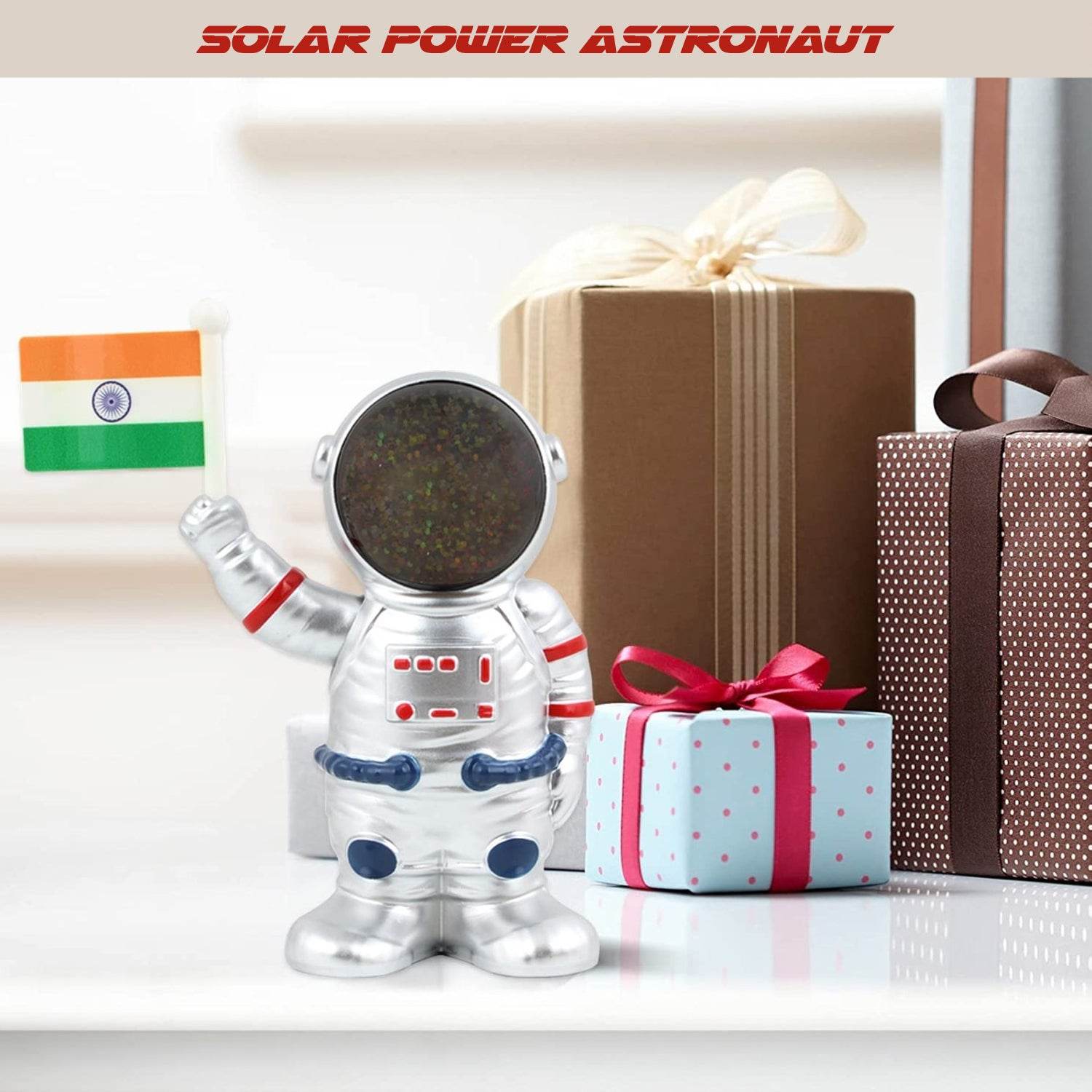 Solar Power Astronaut Ornament Moving Hand With Indian Flag (1 Pc) - 9XShoppy