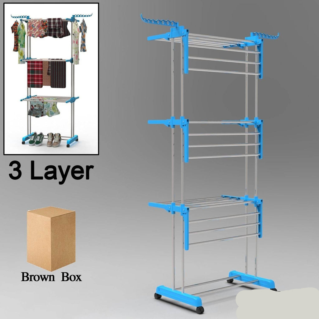 Premium Heavy Duty Stainless Steel 3 Layer Foldable Cloth Drying Stand (1 Set With Brown Box) - 9XShoppy