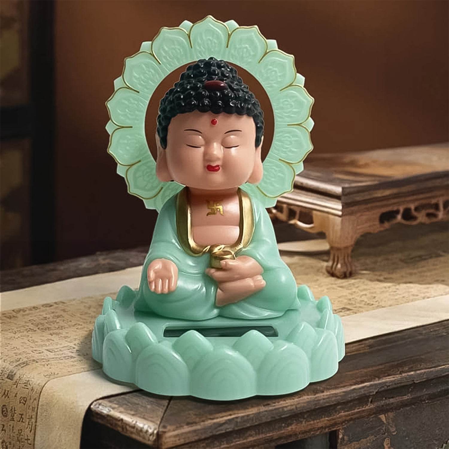 Plastic Solar Powered Moving Head Sitting Action Buddha Statue (1 Pc) - 9XShoppy