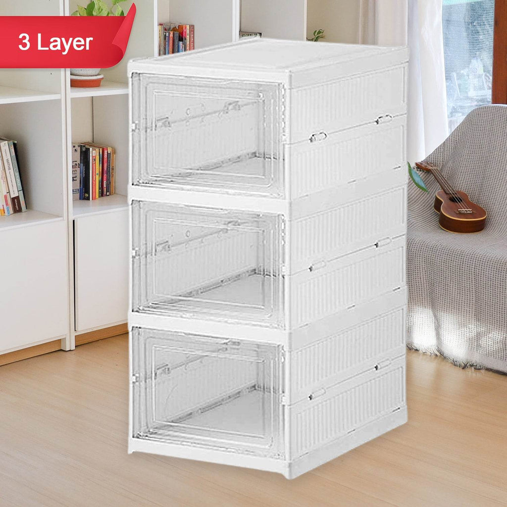 Stackable Multifunctional Storage For Clothes Foldable Drawer Shelf Basket Utility Cart Rack Storage Organizer Cart For Kitchen Pantry Closet Bedroom Bathroom Laundry (3 Layer 1 Pc) - 9XShoppy