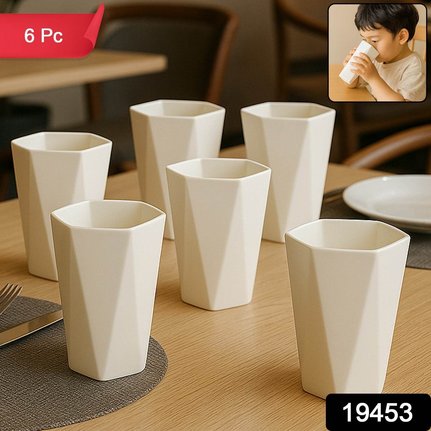 Hexagon Shape Plastic Drinking Glass Set (6 Pc) - 9XShoppy