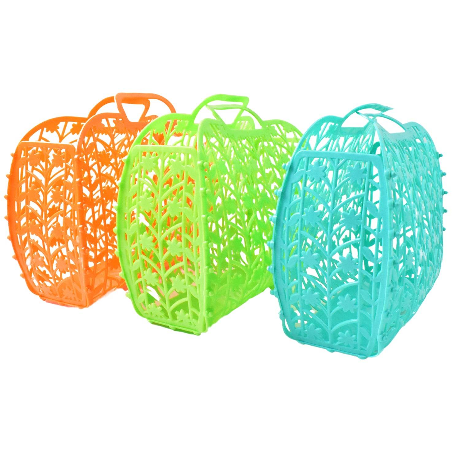 Plastic Foldable Basket Bag Fruit Vegetable Storage Basket (3 Pcs Set Multicolor) - 9XShoppy