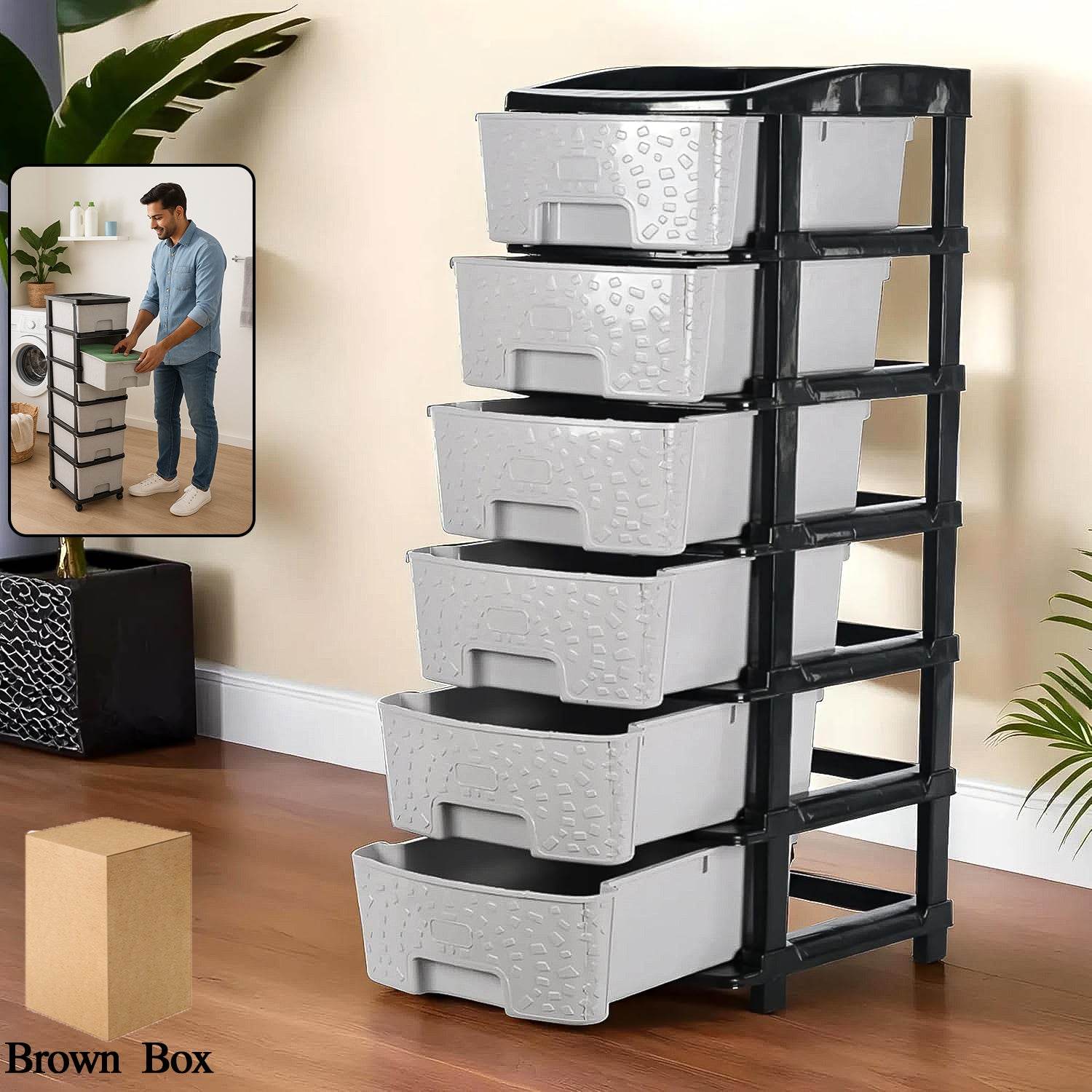 6-layer Heavy-duty Plastic Drawer Organizer Cabinet With Stone Texture Drawers - 9XShoppy