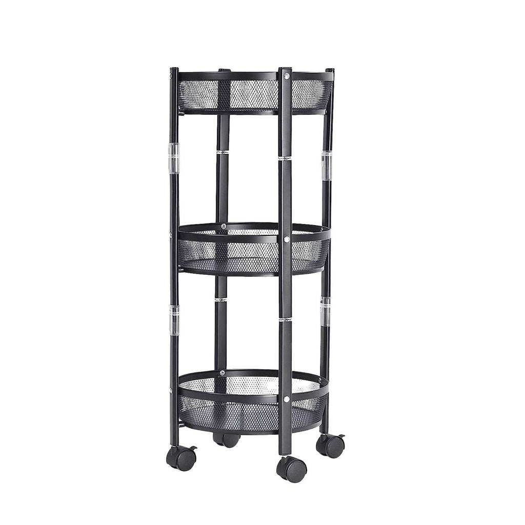 3-layer Round Metal Mesh Utility Storage Trolley With Wheels - 9XShoppy