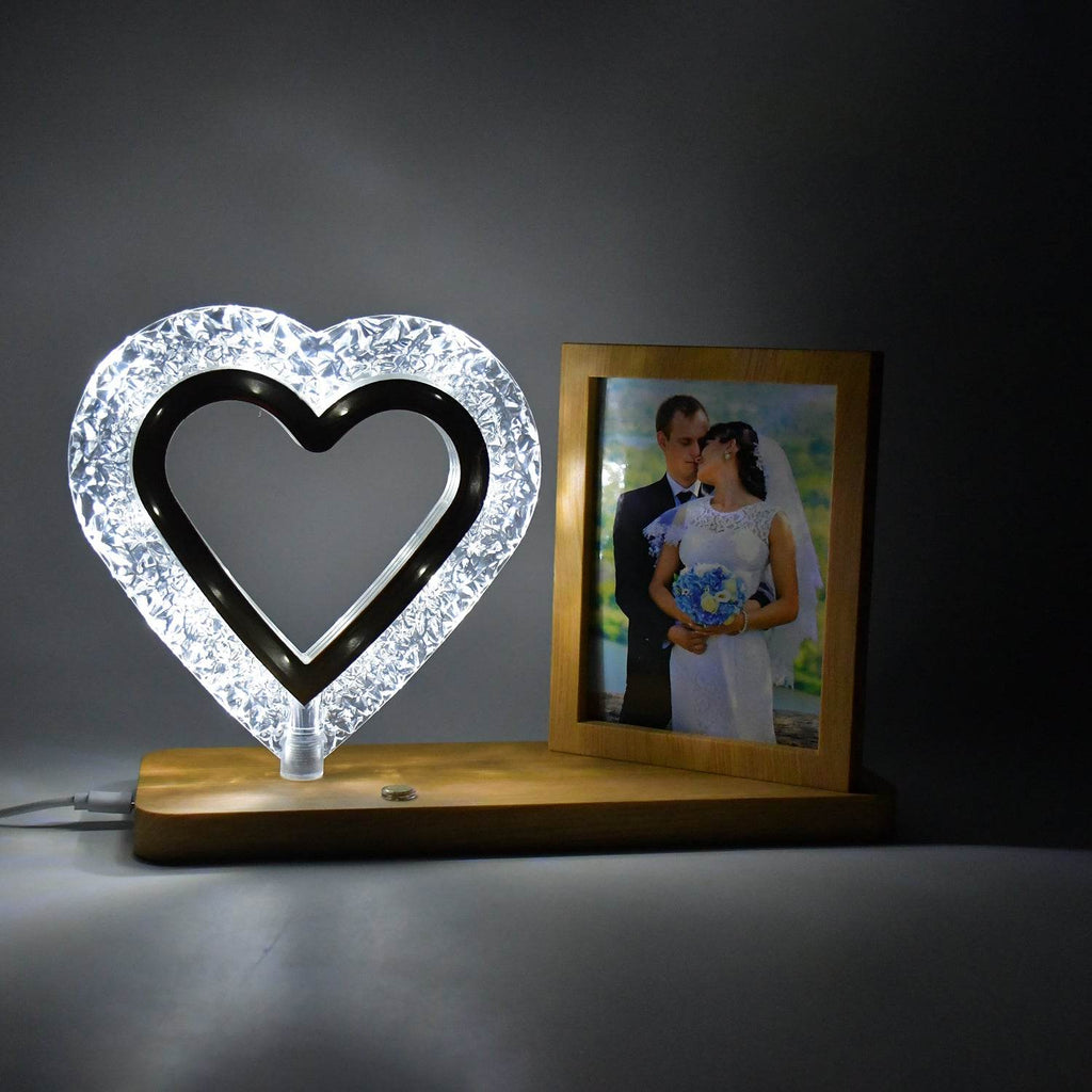 Heart Shape Cystal Led Lamp Photo Frame Night Lamp Wedding Gift Love Couple - 9XShoppy