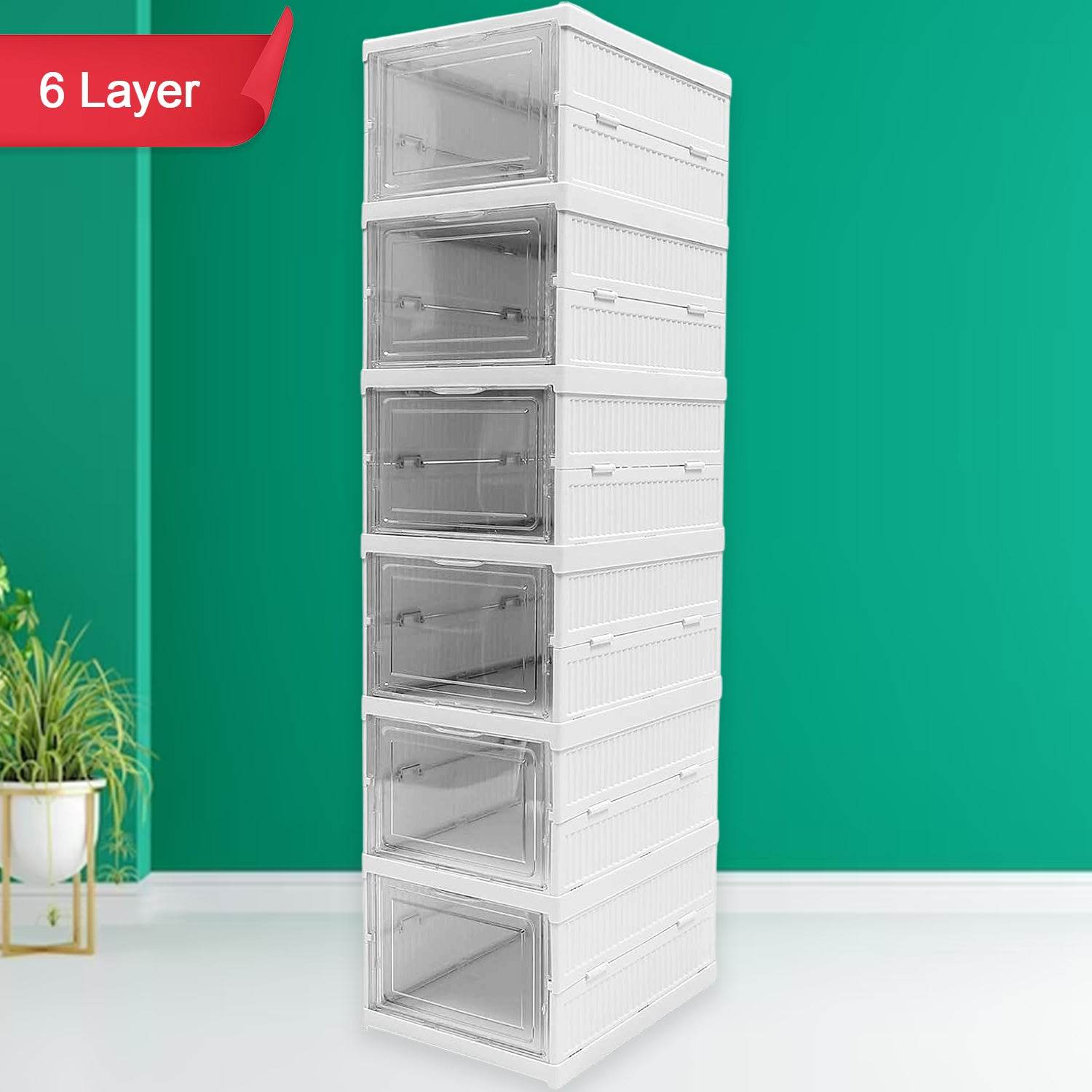 Stackable Multifunctional Storage For Clothes Foldable Drawer Shelf Basket Utility Cart Rack Storage Organizer Cart For Kitchen Pantry Closet Bedroom Bathroom Laundry (6 Layer 1 Pc) - 9XShoppy