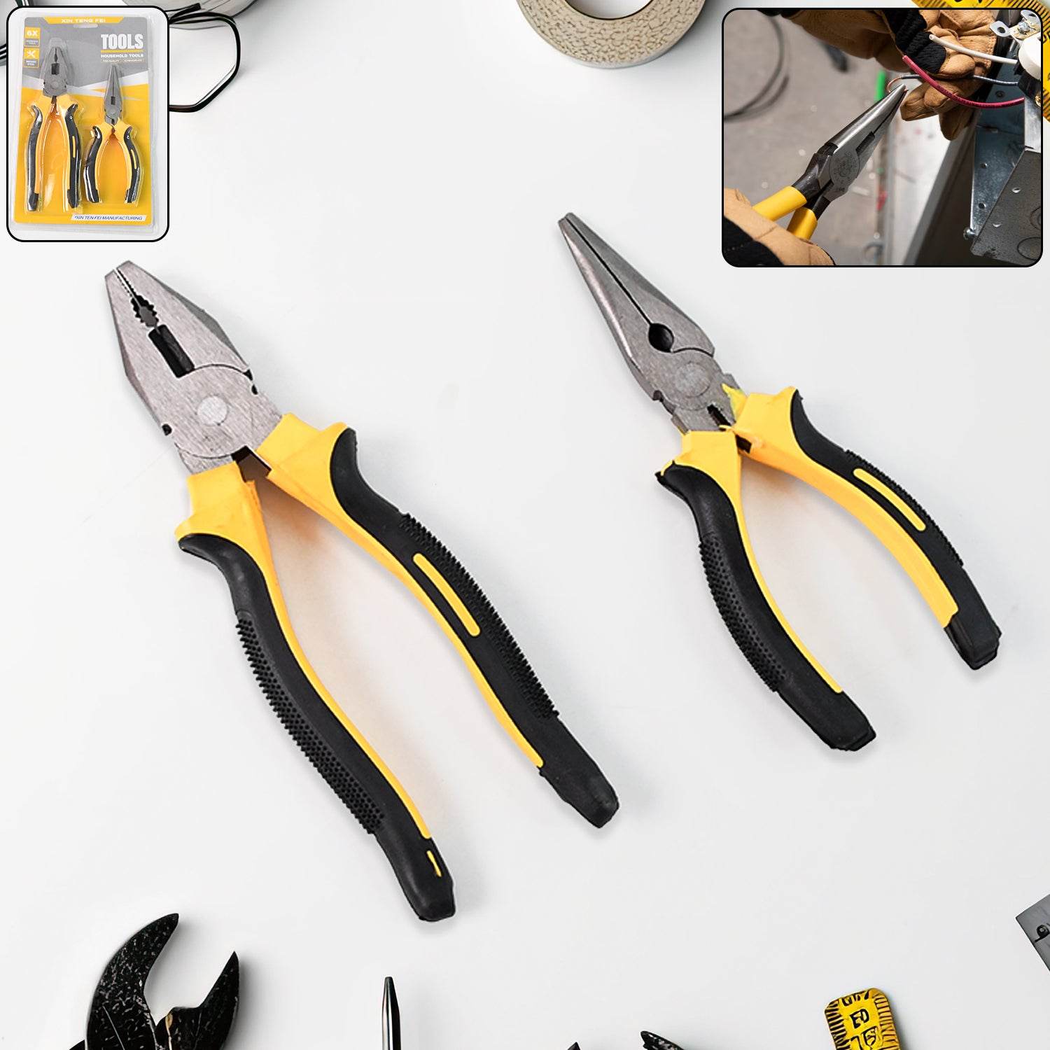 Long Nose Plier And Flat Mouth Plier Combo Tools (2 Pc Set) - 9XShoppy