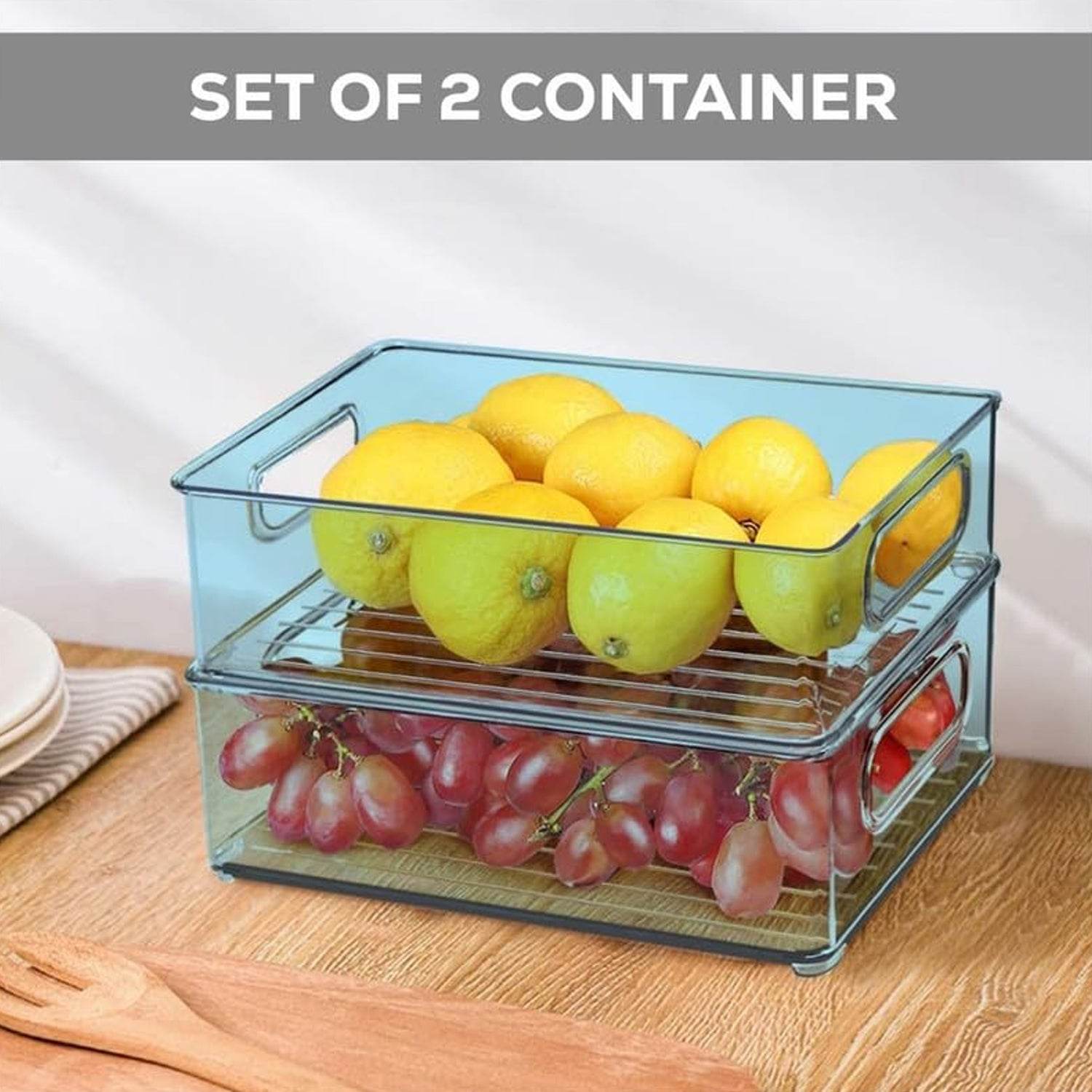 Organizer Bins Set Of 2 Stackable Fridge Organizers - 9XShoppy