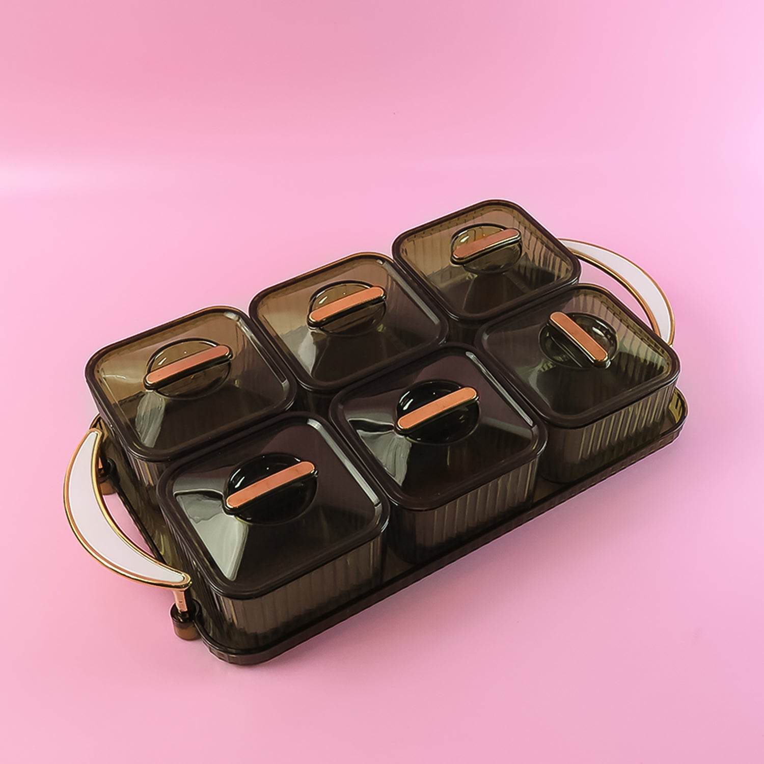 Liger Multipurpose Transparent Spice Jar Set With Tray And Lids 400ml Approx (6 Pc) - 9XShoppy