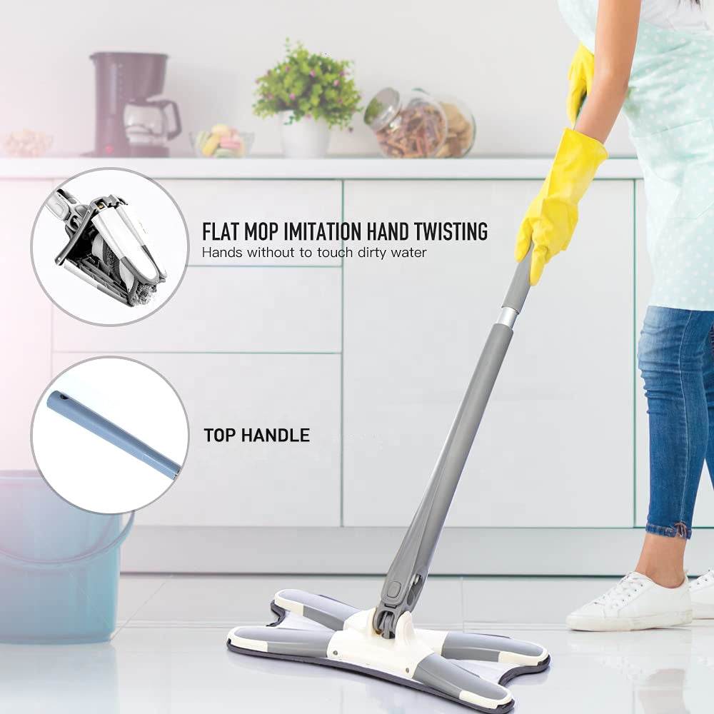 4874 X Shape Mop Or Floor Cleaning Hands-free Squeeze Microfiber Flat Mop System 360 Flexible Head Wet And Dry Mop For Home Kitchen With 1 Super-absorbent Microfiber Pads. - 9XShoppy