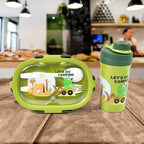 Plastic Lunch Box Leak Proof 3 Compartment With Bottle Spoon And Fork (1 Set) - 9XShoppy