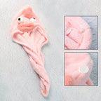 Soft Microfiber Cartoon Design Hair Drying Towel Wrap With Button Closure (1 Pc) - 9XShoppy