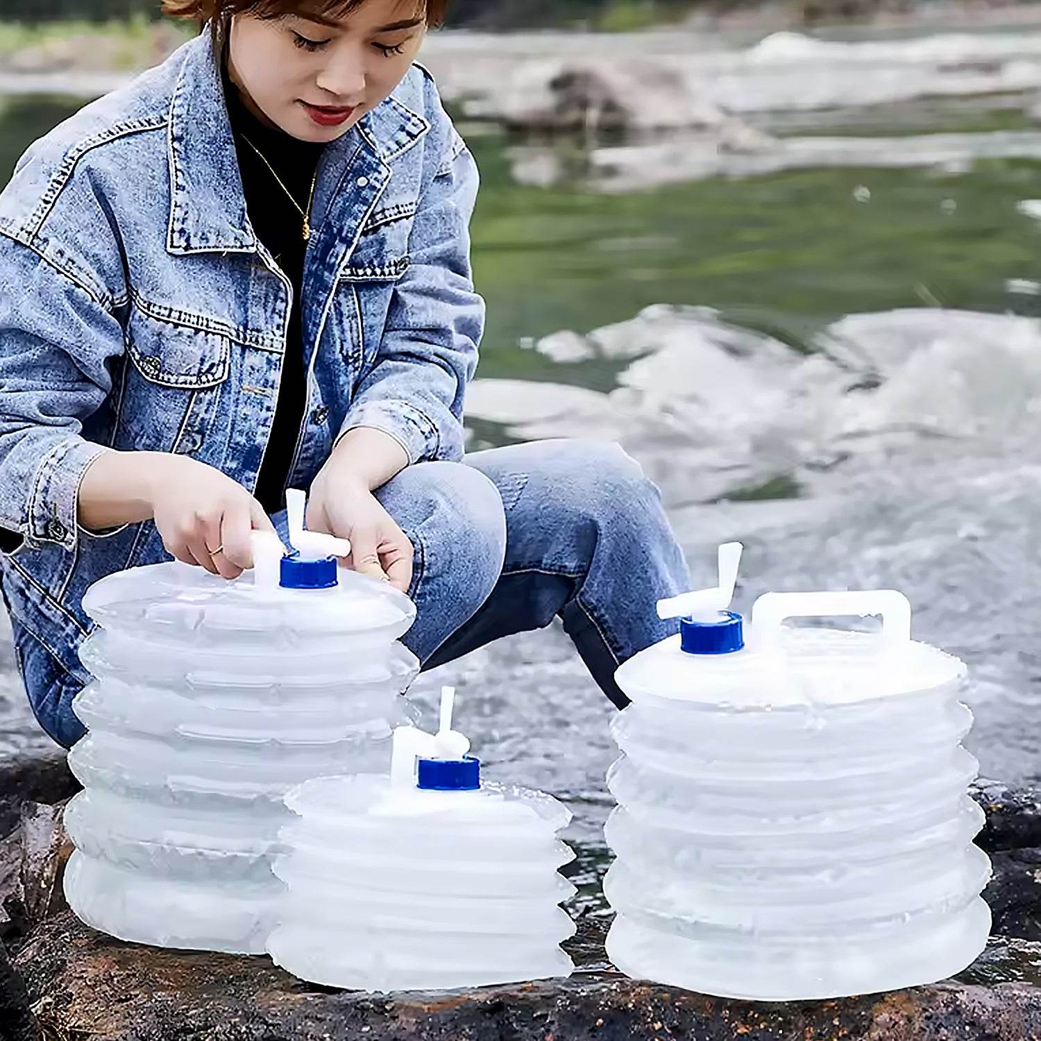 Outdoor Camping Collapsible Portable Water Container With Carry Handle Tap Valve Large Food Grade - 9XShoppy