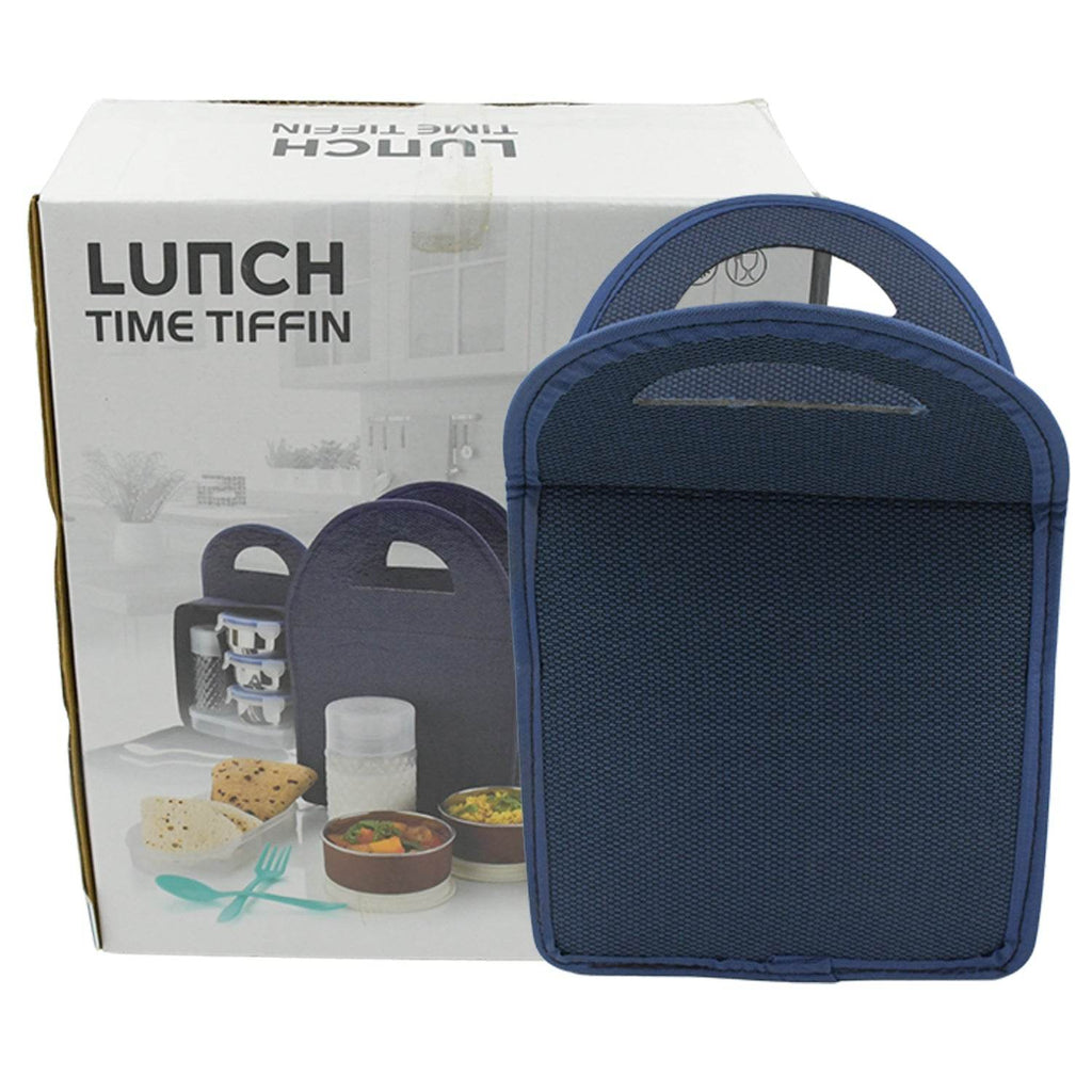 5773 6in1 Tiffin Box-lunch Box 3 Stainless Steel Containers Plastic Lid Box Spoon Fork Plastic Bottle Insulated Fabric Bag Leak Proof Microwave Safe For Office College And School For Men Women (6 Pcs) - 9XShoppy