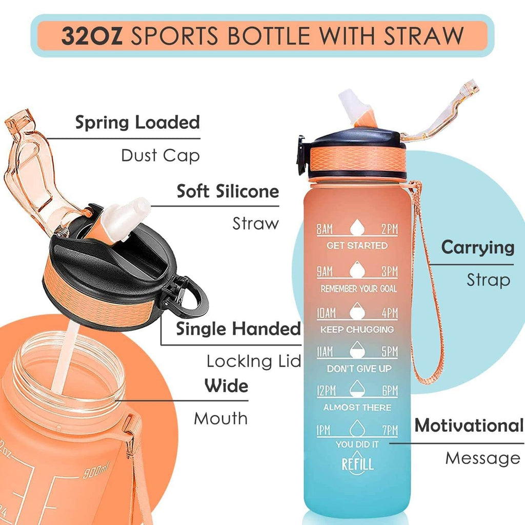 0325 Motivational Water Bottle With Straw Time Marker Bpa-free Tritan Portable Gym Water Bottle Leakproof Reusable Special Design For Your Sports Activity Hiking Camping - 9XShoppy