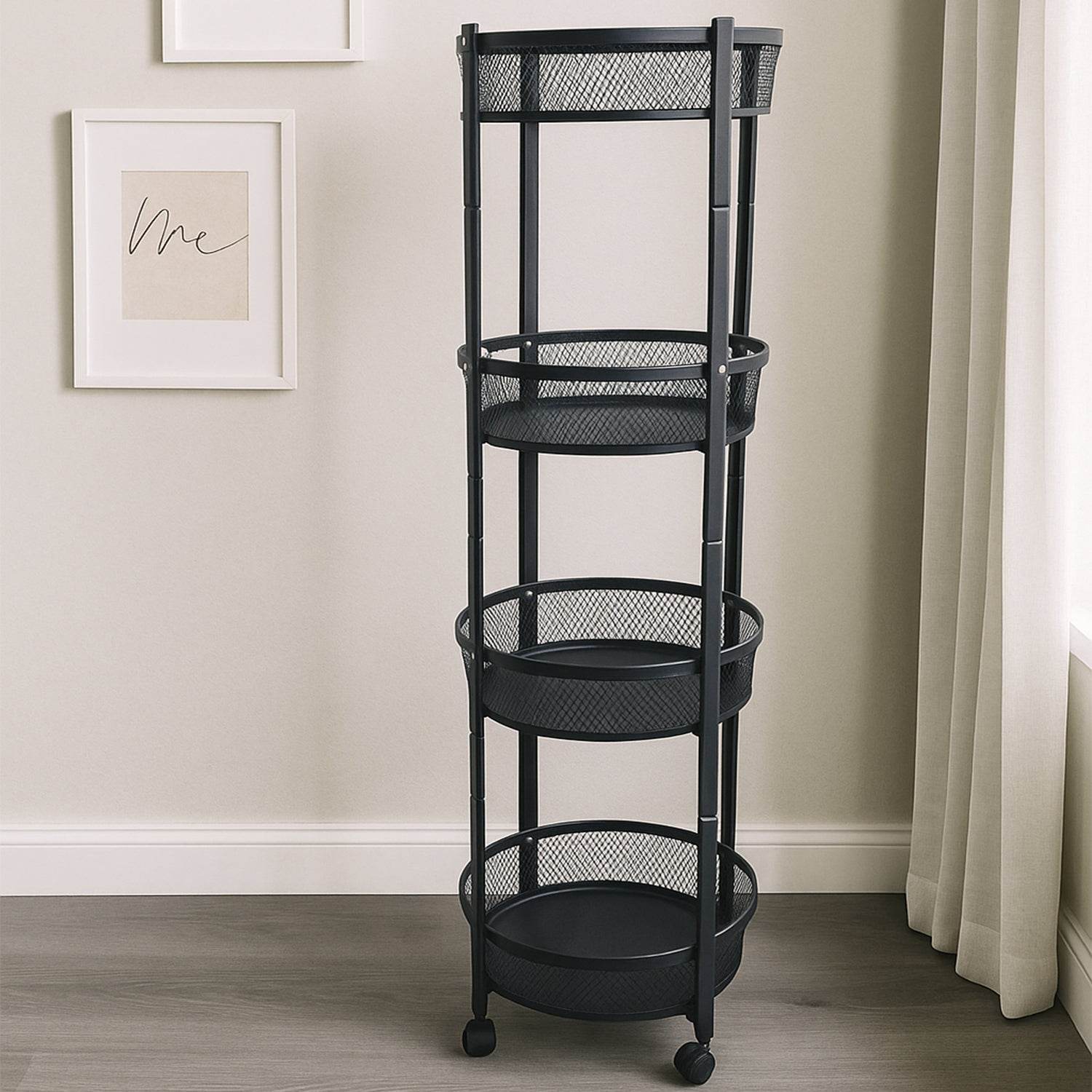 4-layer Round Metal Mesh Storage Organizer Rack With Wheels - 9XShoppy