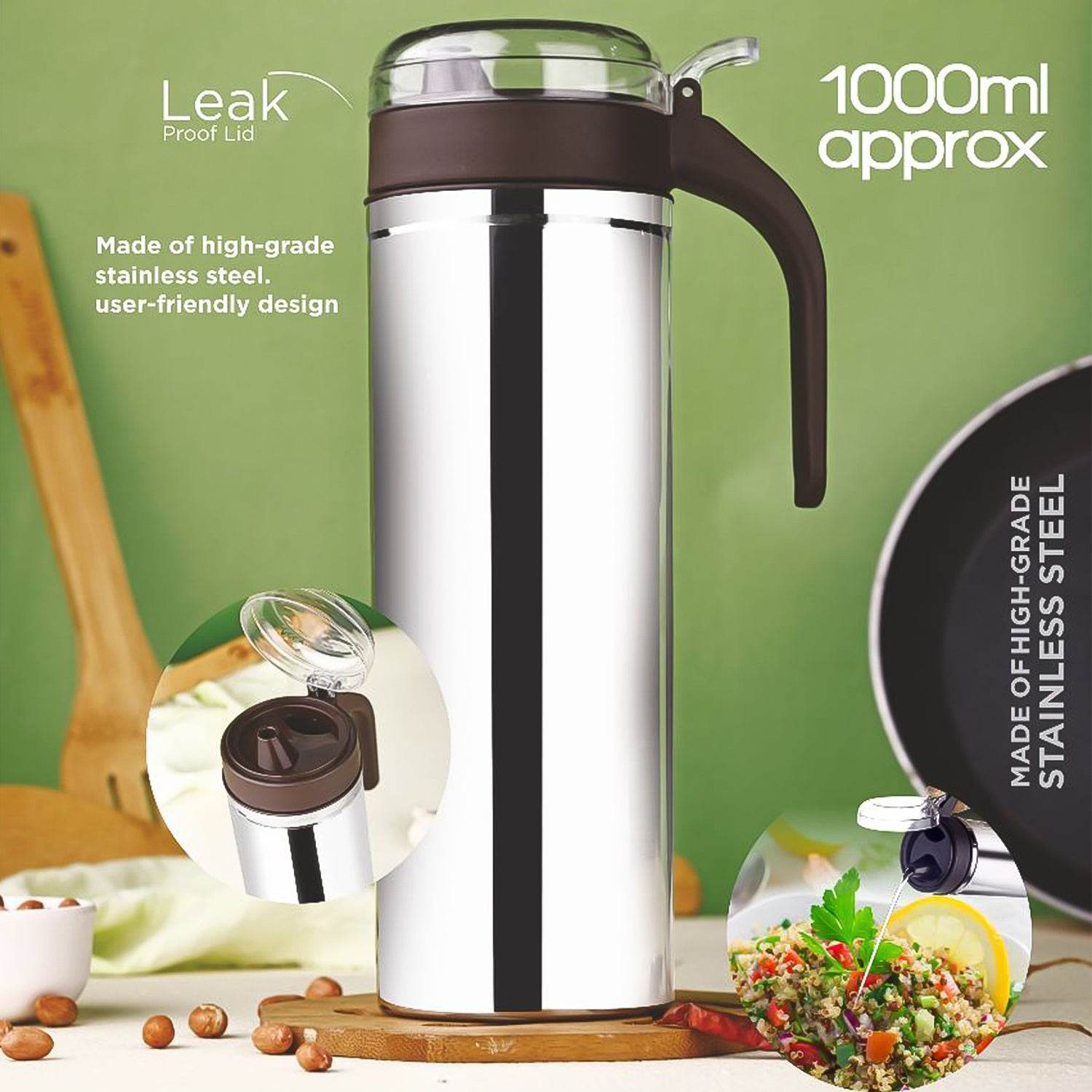 Apex 1000ml Approx. Stainless Steel Oil Pourer (1 Pc) - 9XShoppy