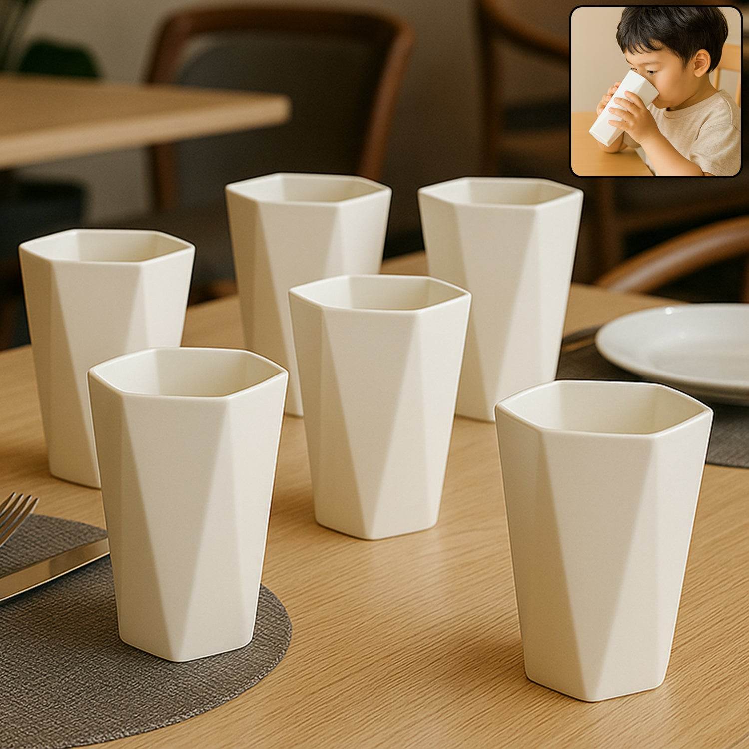 Hexagon Shape Plastic Drinking Glass Set (6 Pc) - 9XShoppy