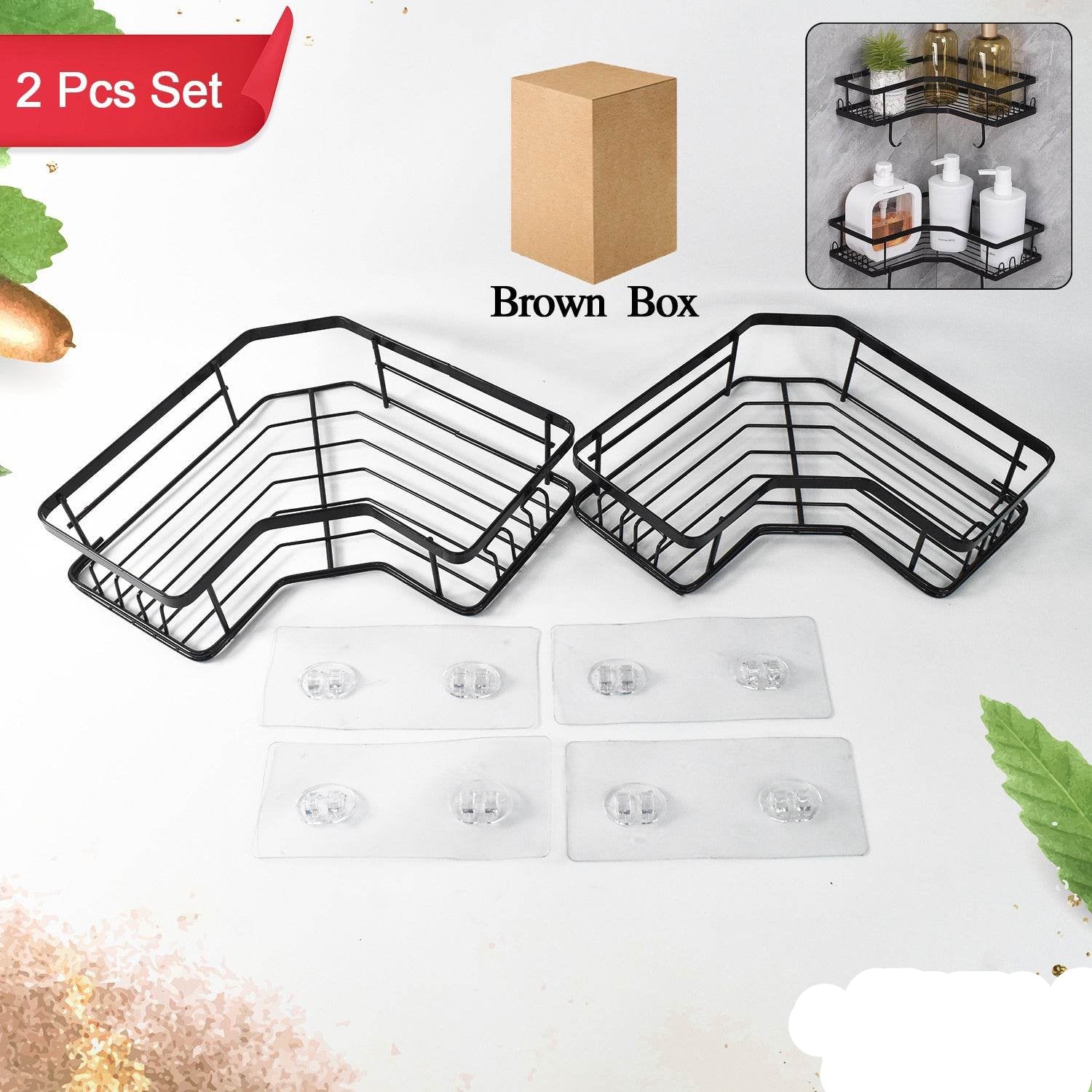 Iron Coating Self-adhesive Corner Shelf Organizer (2 Pc) - 9XShoppy
