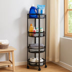 4-layer Round Metal Mesh Storage Organizer Rack With Wheels - 9XShoppy