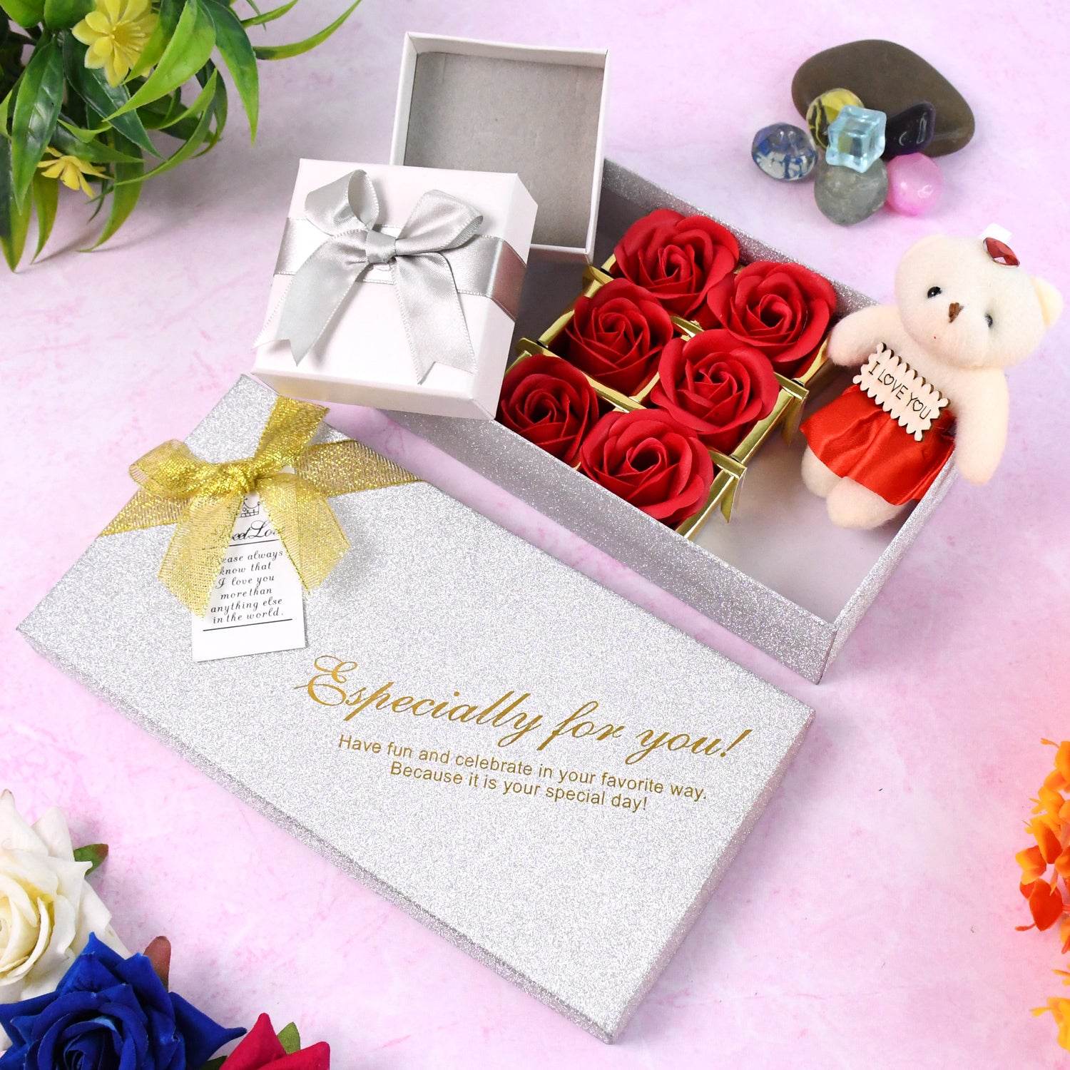 Valentine Day Gift Set Scented Rose Flowers Pack With Teddy - 9XShoppy