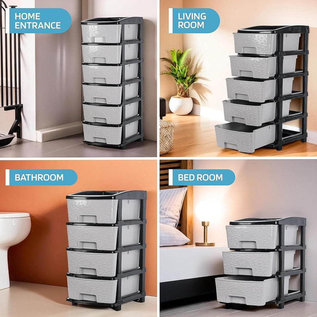 6-layer Heavy-duty Plastic Drawer Organizer Cabinet With Stone Texture Drawers - 9XShoppy