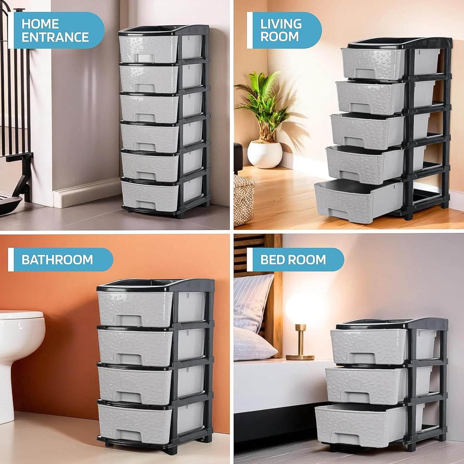 6-layer Heavy-duty Plastic Drawer Organizer Cabinet With Stone Texture Drawers - 9XShoppy