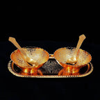 Gold Silver Plated 2 Bowl 2 Spoon Tray Set Brass - 9XShoppy