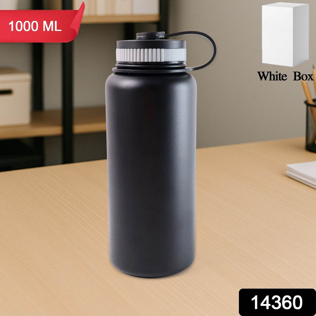 Black Stainless Steel Double Wall Vacuum-insulated Drink Water Bottle (1000 Ml) - 9XShoppy