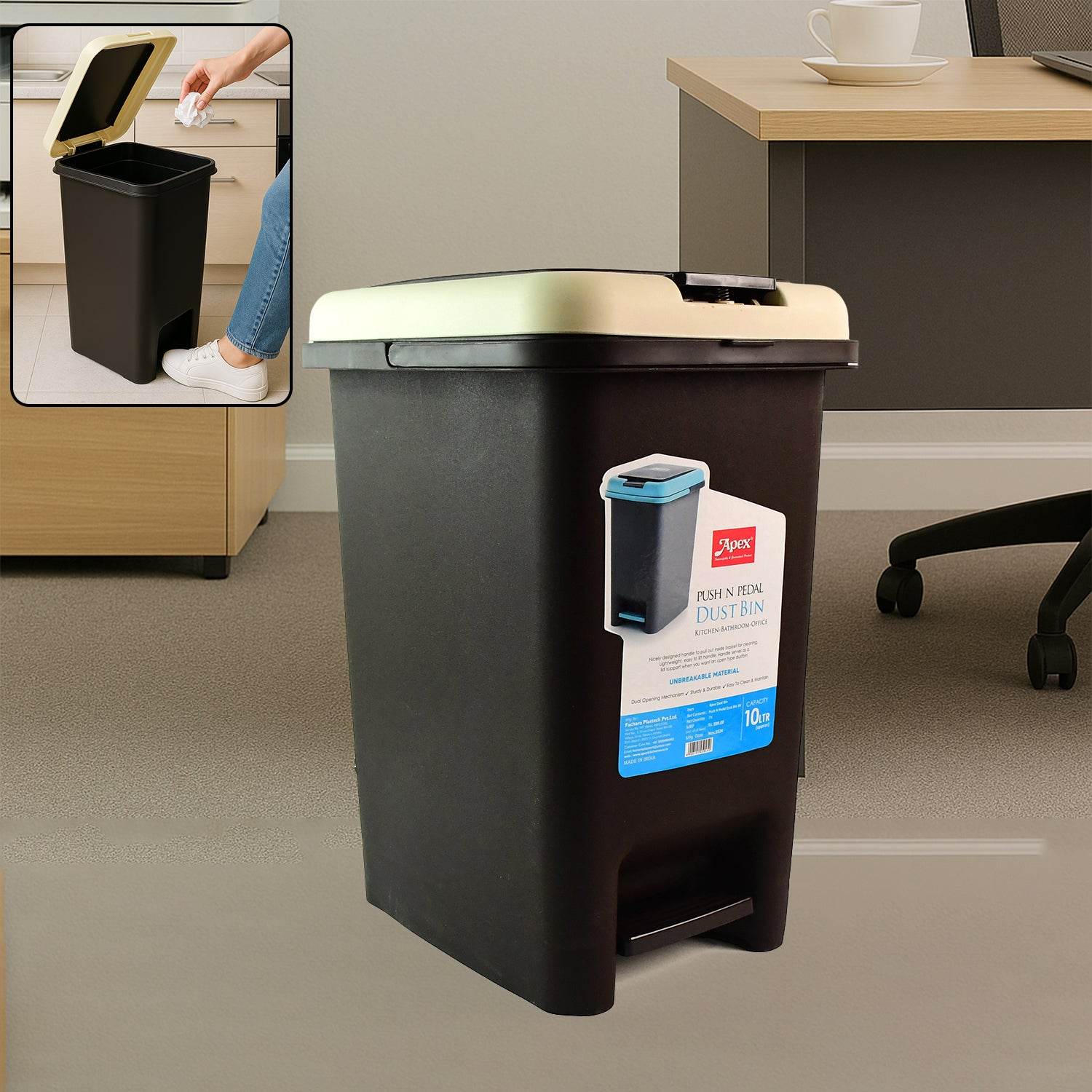 Apex Push N Pedal Plastic Dustbin 10l Capacity (1 Pc) - 9XShoppy