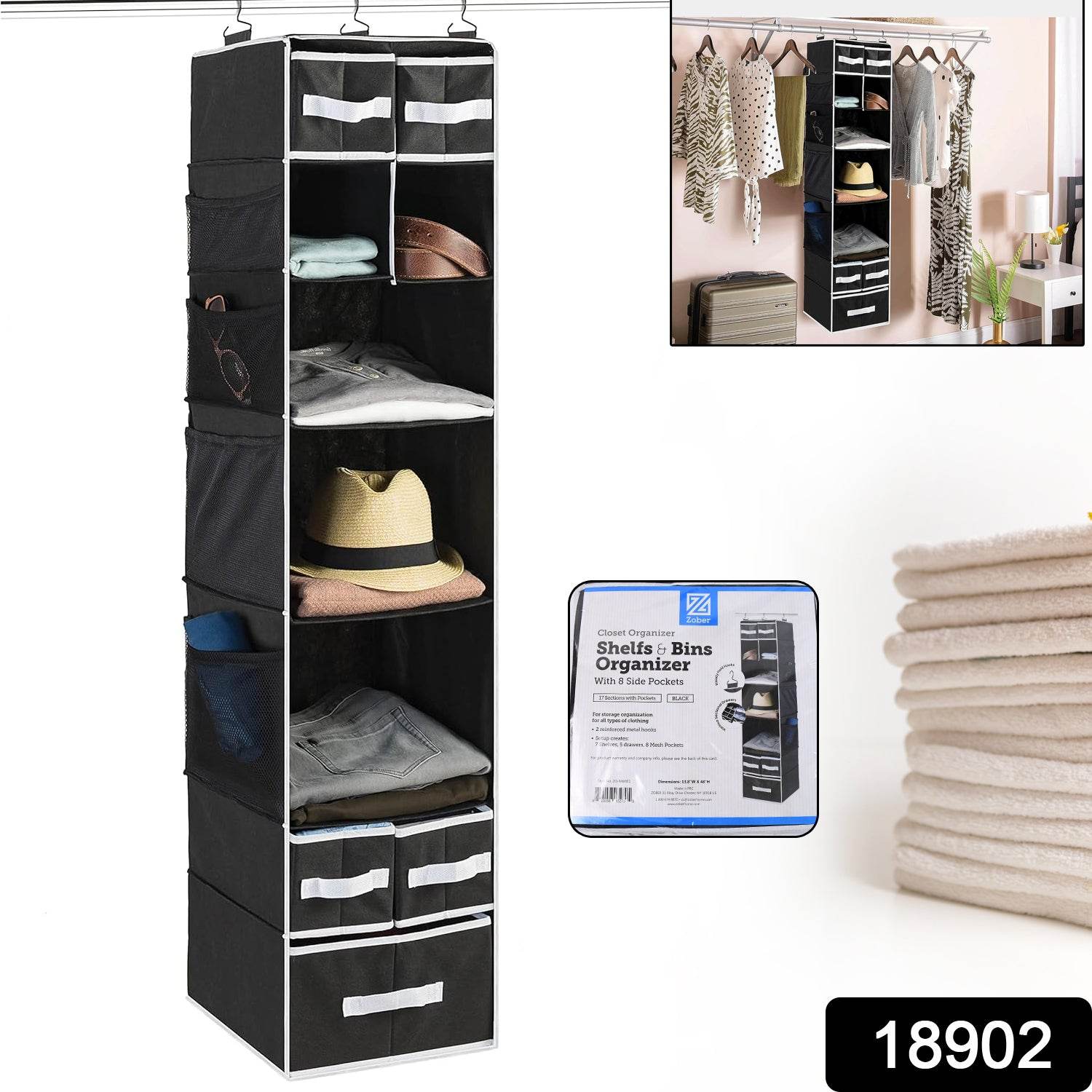 9 Shelf Hanging Closet Organizer With 5 Drawer Organizers - 9XShoppy