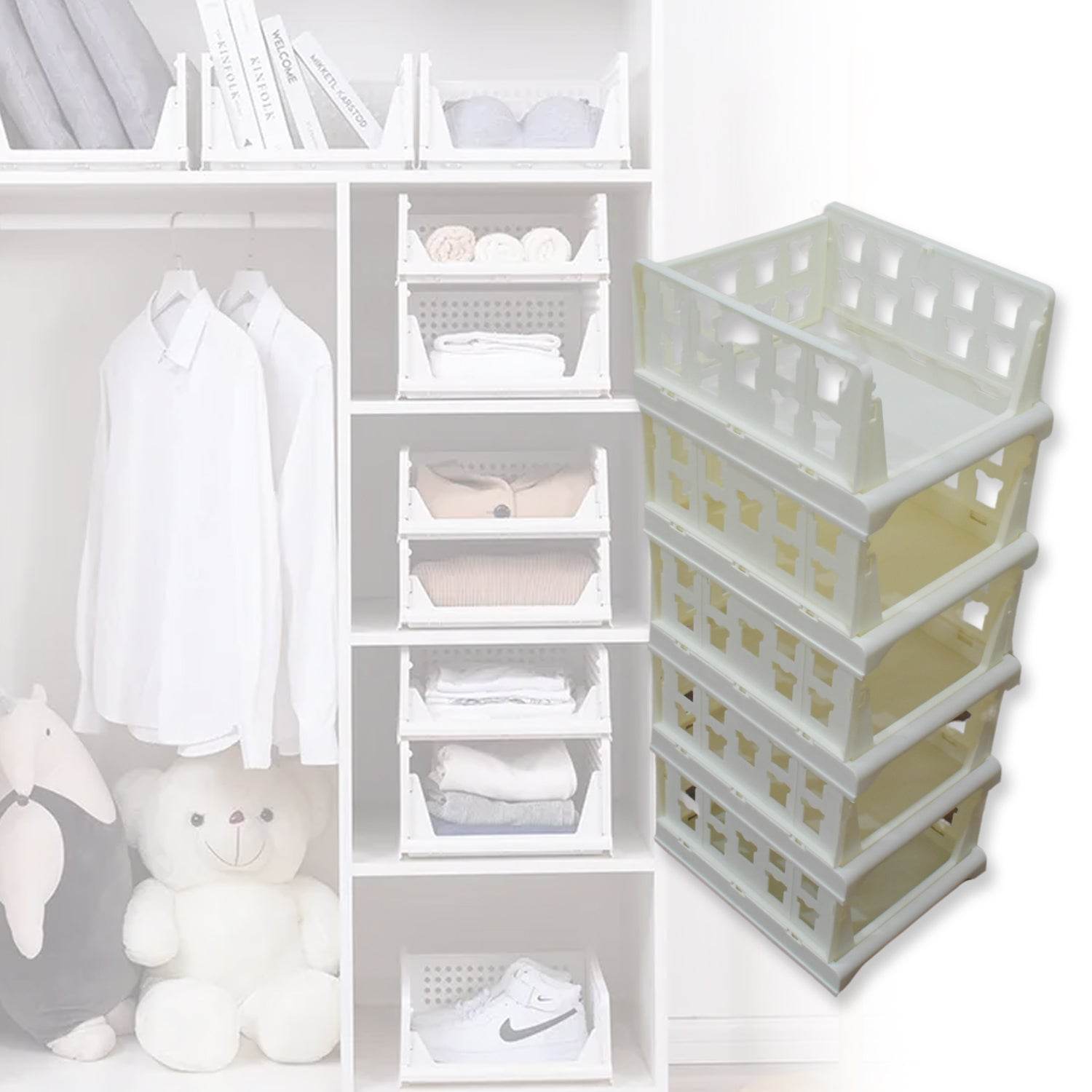 7888 5 Layer Stackable Multifunctional Storagefor Clothes Foldable Drawer Shelf Basket Utility Cart Rack Storage Organizer Cart For Kitchen Pantry Closet Bedroom Bathroom Laundry (5 Layer 1 Pc) - 9XShoppy
