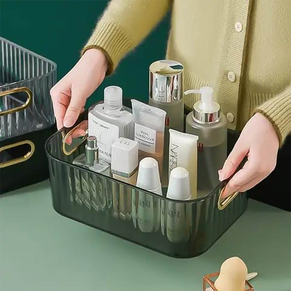 Premium Ribbed Transparent Storage Basket With Gold Handle Multipurpose Kitchen Amp Home Organizer Box - 9XShoppy