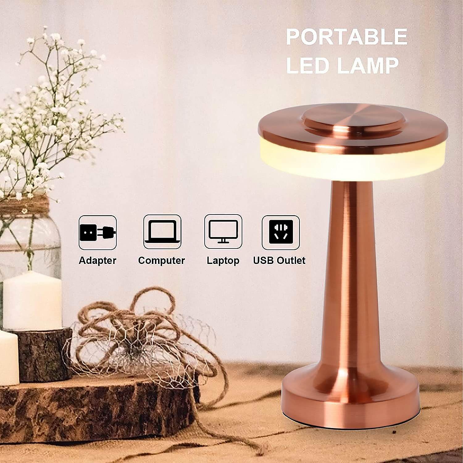 Led Lamp With Touch Control Decorative Desk Lamp Portable Metal Led Table Lamp Usb Rechargeable 3 Color 3 Levels Brightness Dimmable Eye Protection Modern Lamp For Home Decor Party Kids Room Bedroom (1 Pc) - 9XShoppy