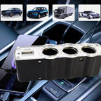 Triple 3 Way Car 12v Lighter Socket Splitter Usb Charger Power Adapter - 9XShoppy