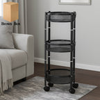 3-layer Round Metal Mesh Utility Storage Trolley With Wheels - 9XShoppy