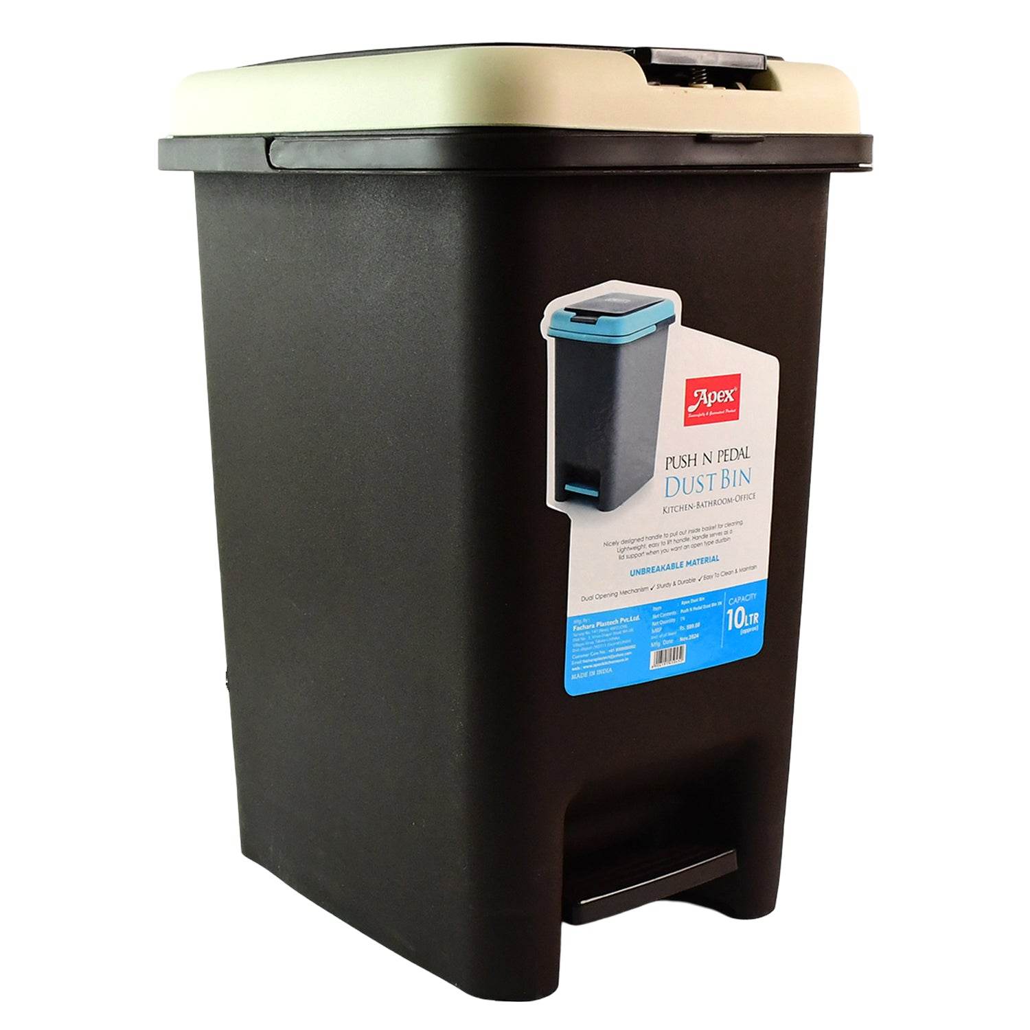 Apex Push N Pedal Plastic Dustbin 10l Capacity (1 Pc) - 9XShoppy