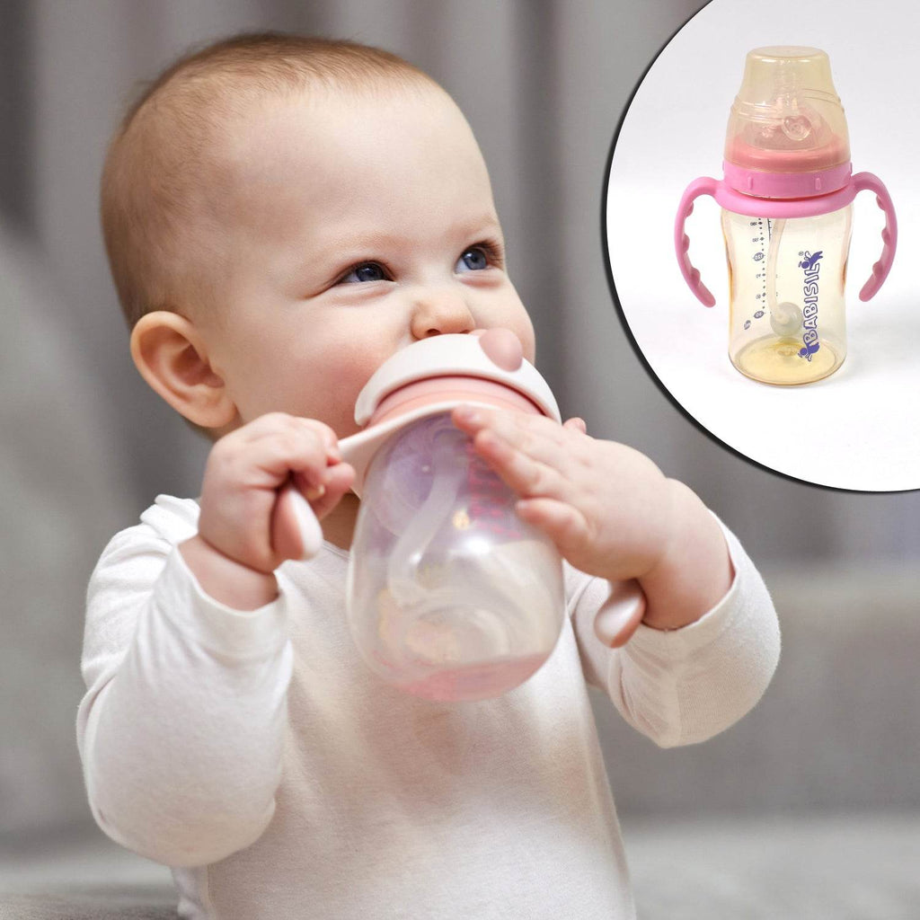 Plastic Baby Feeding Bottle With Handles Straw (220 Ml 1 Pc) - 9XShoppy