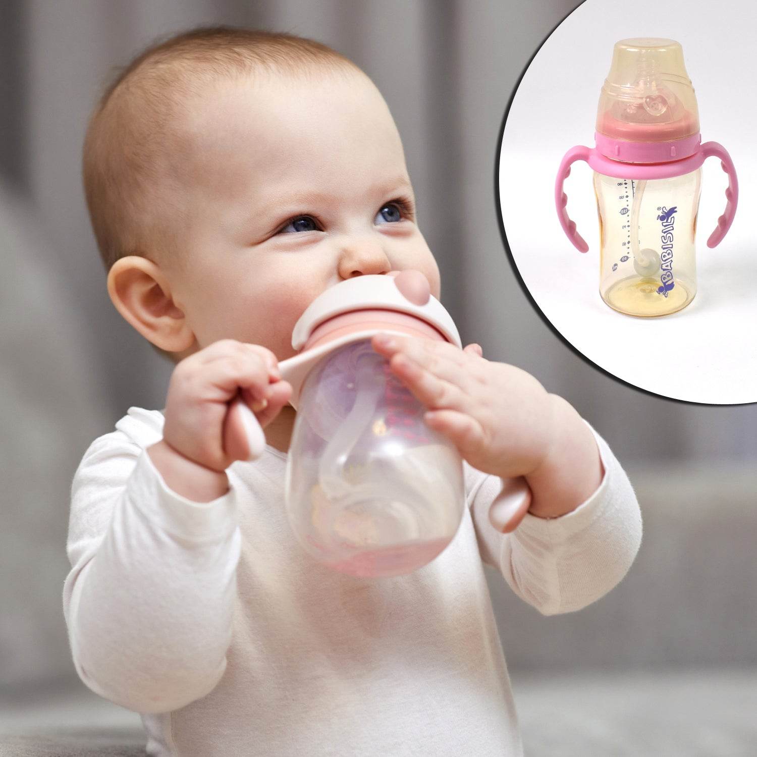 Plastic Baby Feeding Bottle With Handles Straw (220 Ml 1 Pc) - 9XShoppy