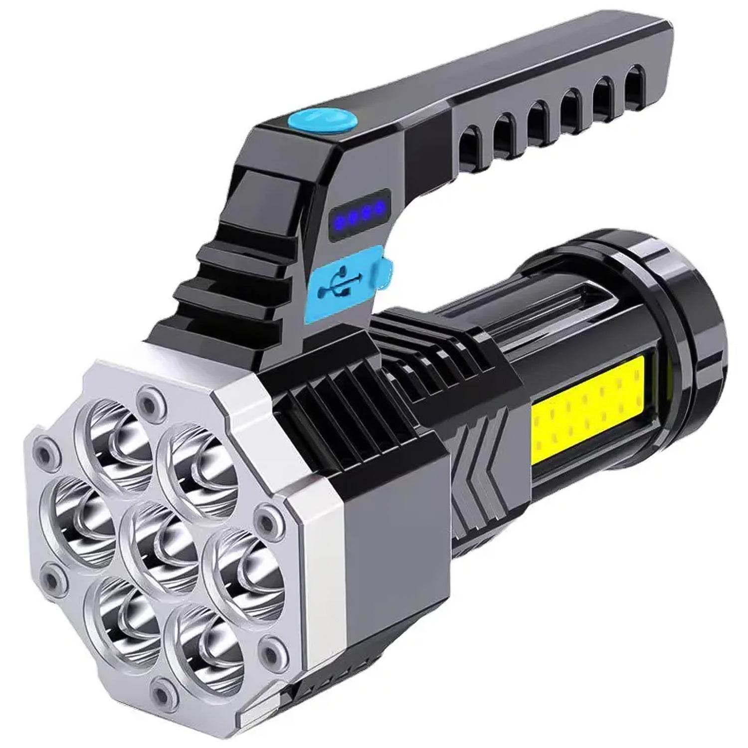 Portable Flashlight Torch Cob 7led Hand Light Usb Rechargeable Light With Side Light (1 Pc) - 9XShoppy