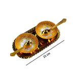 Gold Silver Plated 2 Bowl 2 Spoon Tray Set Brass - 9XShoppy