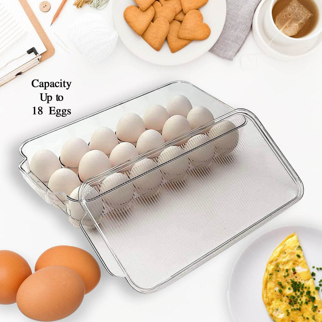 Plastic 18 Cavity Egg Storage Box Or Egg Trays For Refrigerator With Lid Handles High Quality Rectangular Egg Tray Box For 18 Egg (1 Pc) - 9XShoppy
